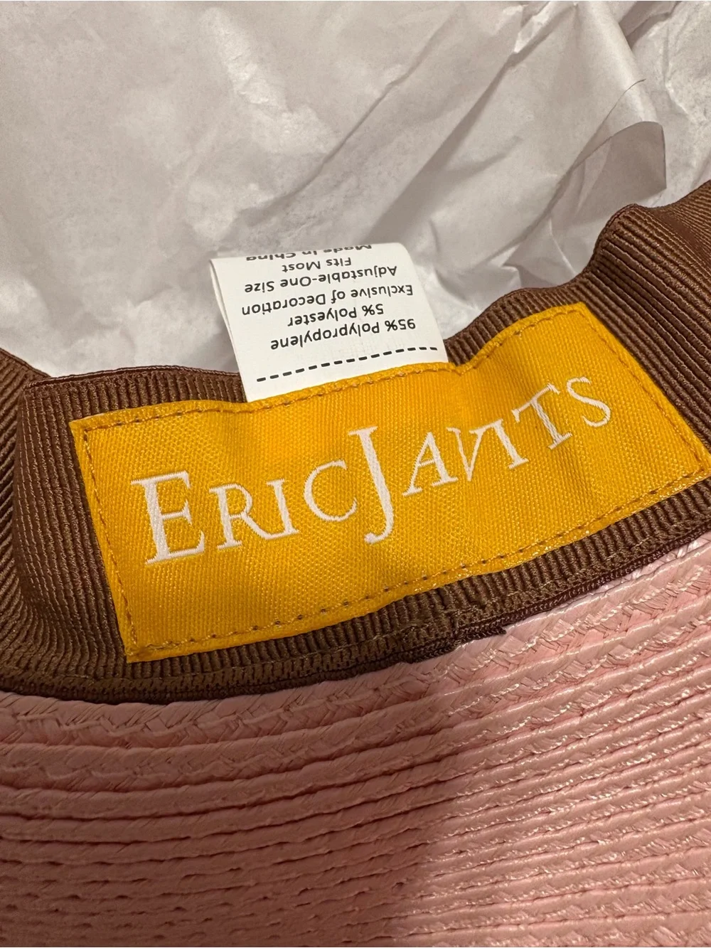 Eric Javits Blush Pink Straw Sun Hat with Fringed Brim - Picture 3 of 6